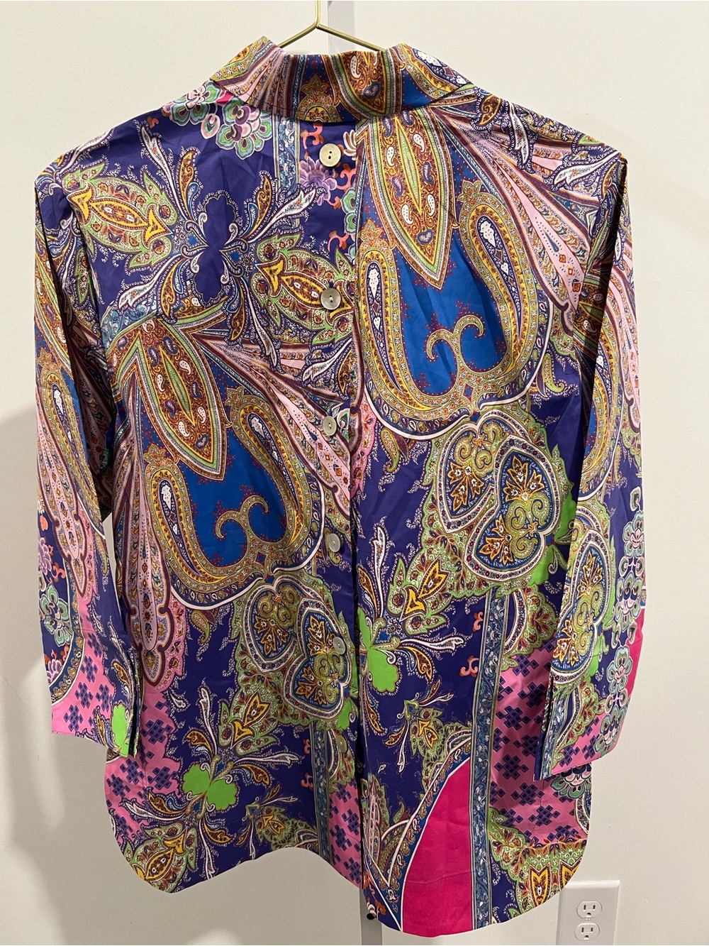 Hinson Wu Aileen Bright Cameo Paisley Shirt Size 4 Button Back Cotton Stretch - Picture 4 of 4